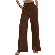 Shein Vacation Casual Solid Color Drawstring Waist Straight Leg Pants
