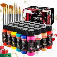 Fantastory Acrylic Paint Set, 24 Classic Colors2oz/60ml Professional Craft Paint, Art Supplies Kit for Adults & Kids, Canvas/Fabric/Rock/Glass/Stone/Ceramic/Model/Wood Painting with 3 Brushes