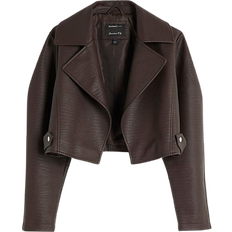 Brown - Women Outerwear River Island Faux Leather Crop Jacket with Balloon Sleeves - Dark Brown