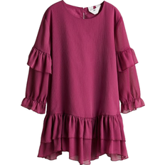 H&M Lyserød Flæsekjole i Chiffon