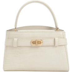 Charles & Keith Aubrielle Croc-Effect Top Handle Bag Ivory S