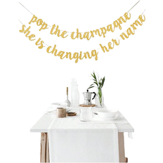 Shein 2pcs Gold Glitter Single Party Decorations Banner With 'pop The Champagne' Slogan, Bridal Shower Party