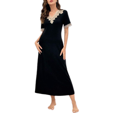 Shein pc Decorated Collar Short Sleeve Long Nightgown