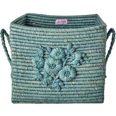Fyrkantig Korgar Rice Raffia Square Basket with Flower Embroidery Korg 30cm