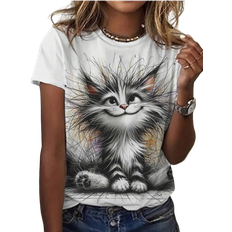 Shein Women's Animal Cat Pattern Print Short Sleeve T-Shirt