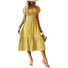 Shein Sommer Lässig Urlaub Blümchendruck Volant Ärmel Shift Kleid