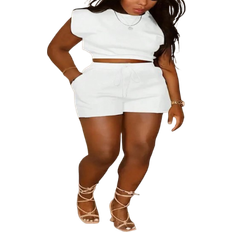 Shein Plus Womens Plain Casual Daily Wear Top And Shorts Piece Set