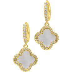 Adornia Crystal Halo Clover Hoop Earrings in Gold