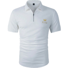 Shein Men Polo Shirts Shein Men'S Short Sleeve Polo Shirt With Letter & Crown Pattern