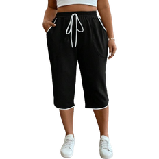 Shein Plus Women Drawstring Waist Loose Fit Capri Pants With Pockets