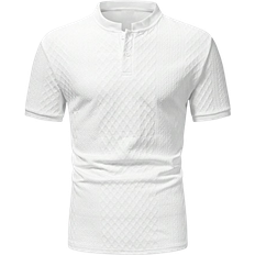Shein Mens Summer Business Casual Simple And Comfortable White Textured Fabric Breathable StandUp Collar Short Sleeve HotSelling Polo Shirt