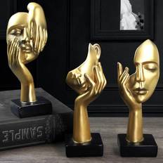 Thinker Statue Set of 3 Pcs Golden Figurine 6.9" 3pcs