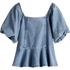 H&M Denim-look Peplum Blouse - Denim Blue (1252262001)