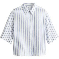 H&M Linen Blend Shirt - White/Blue Striped