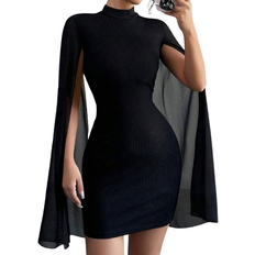 Shein Mini Slim-Fit Collar Cape Dress - Solid Color