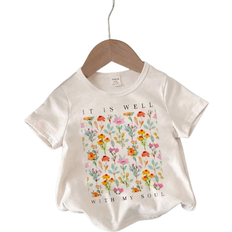 Shein New Summer Sweet Baby Girls White Short Sleeve TShirt With Floral Pattern