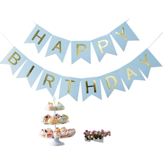 Shein pc Happy Birthday Banner Swallowtail Bunting Flag Blue Gold Color Sparkle Letters Banner Bronzing Birthday Pull Flag Creative Party Decorat