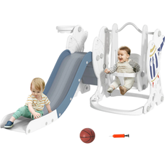 Kids basketball hoop Aiyaplay Space-Themed Slide and Swing Set for Kids w/ Basketball Hoop, Blue