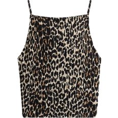 H&M Leopard Överdelar H&M Smocked Strappy Top - Light Beige/Dark Brown/Black/Leopard Print