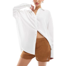 Bershka Oversize Skjorta I Linne - Vit