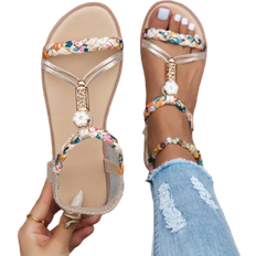 Shein Golden Woven Lightweight AntiSlip Beach Patterned Sandals Randomly Selected Vacation Shoes For Women In Summer