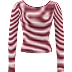 Shein Womens Sexy Open Back Striped Fitted Long Sleeve Knit Top