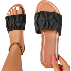 Shein Womens Fashion Round Toe Pleated Slippers Flat Casual Slides