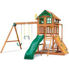 Gorilla Playsets Avalon Wood Swing Set with Wood Roof and Monkey Bars Amber Amber