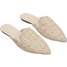 Synthetic Leather - Women Loafers Shein Plus Pointed Toe Flat Mules - Gold Color
