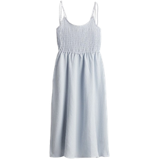 H&M Smockad Klänning Med Knytaxelband - Ljusblå/Randig