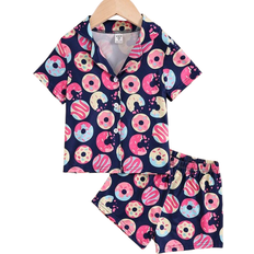 Shein Young Girl Donut Print Short Sleeve Loose Fit pcs Home Clothes Set