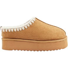 Outdoor Slippers River Island Womens Brown Suedette Faux Fur Platform Mules