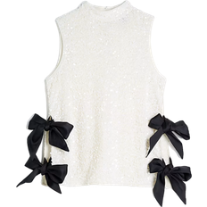 Sequins Tops River Island Sequin Top With Side Bow Detail - White