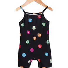 Shein Newborn Baby Girl Cute Knitted Floral Patterned Romper With Stretch And Strap Design For Summer Snap Crotch