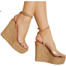 Shein Round Toe Perspex Strap Chunky Sole Platform Heels