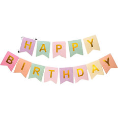 Shein Pastel Birthday Banner with Gold Letters Happy Birthday Bunting Banner for Party Decorations Kids Girls Birthday Supplies