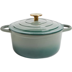 Cookware John Lewis Cast Iron Round Casserole, Ombre Green with lid 2.7 L 21 cm