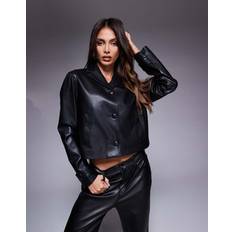 Women Jackets River Island Faux Leather Blazer - Black