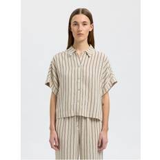Selected Dame Bluser Selected Stribet Cropped Skjorte - Ecru