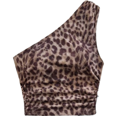 Shein Sexy Casual Ruched One Shoulder Blouse - Leopard Print
