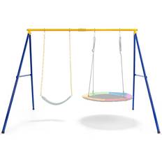 Metal Canopy Porch Swings Freeport Park 2 Seat Metal Swing Stand - Blue Yellow