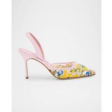 Manolo Blahnik Floral Embroidered Mesh Slingback Pumps - Pink Multi