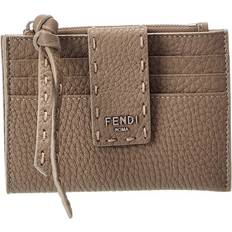 Beige Card Cases Fendi FF Diamonds Zip Leather Card Case