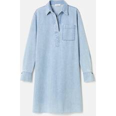 Lafayette 148 New York Patch Pocket Denim Popover Shirtdress - Stonewash Blue