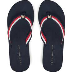 Tommy Hilfiger Femme Tongs Tommy Hilfiger Sandales Compensées Corporate en Toile - Marine/Rouge