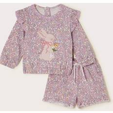 Purple Other Sets Children's Clothing Monsoon Bunny Applique Floral Sweatshirt And Shorts Sett - Light Purple