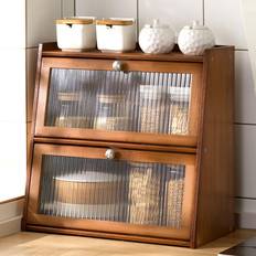 Spice Racks Konnwei Bamboo Spice Condiment Organizer with Door 40 x 25 x 27 cm