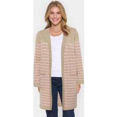 Multicoloured Cardigans Saint Tropez Grila Stripe Longline Cardigan - Plaza Taupe Pink