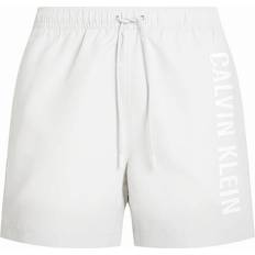 Grey Swimwear Calvin Klein Medium Drawstring Swim Shorts - Light Grey