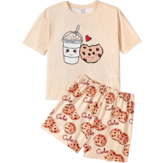 Shein Tween Girl Breathable And Comfortable Short Sleeve Shorts Flame Resistant Pajama Set For Summer